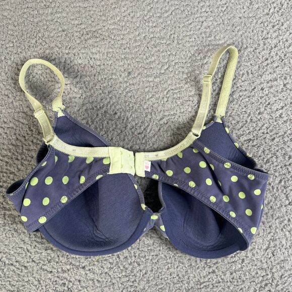 Victoria's Secret Women Bra 36D Blue Polka Dot Lined Perfect Coverage Underwire - Picture 2 of 7